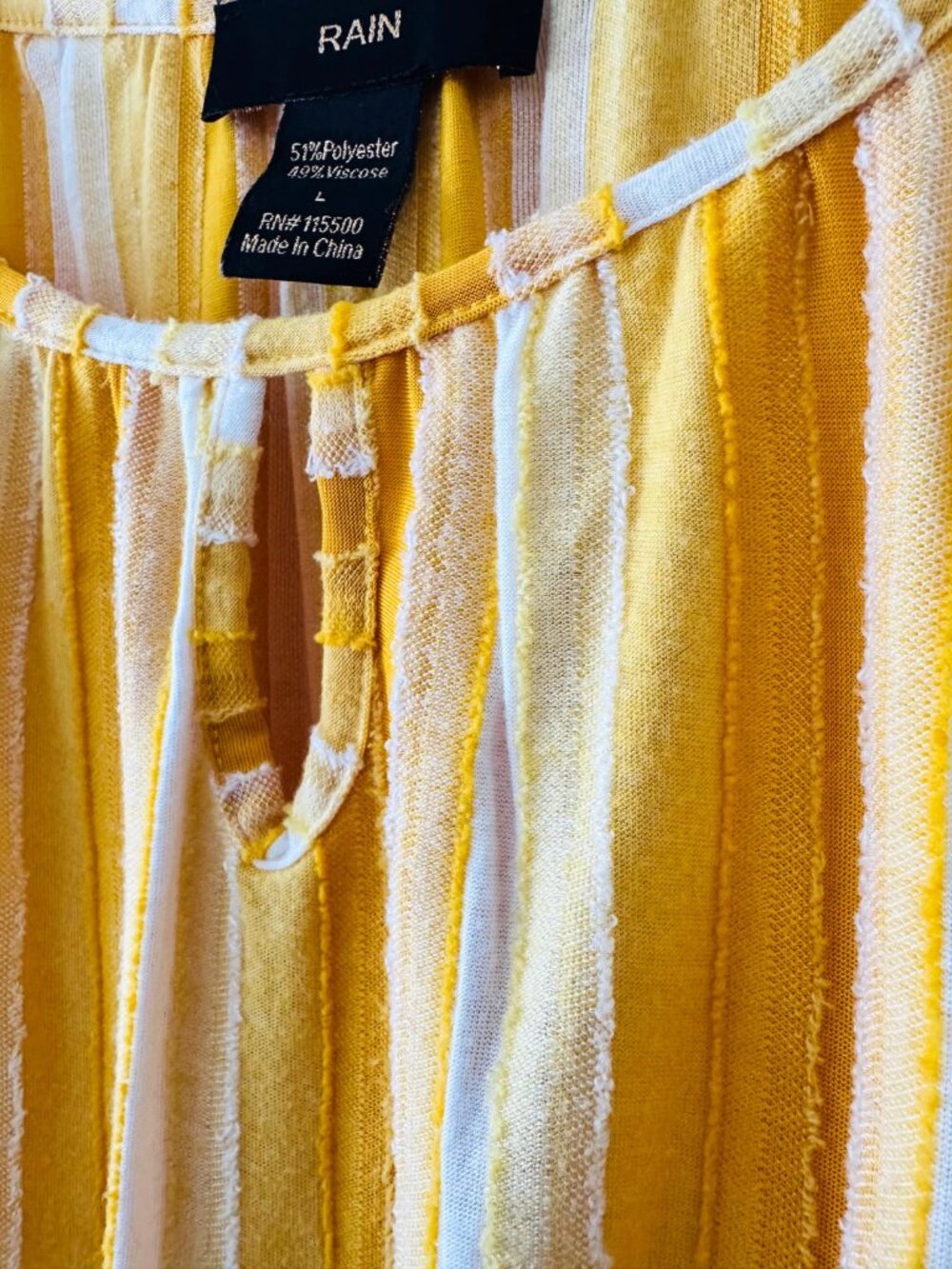 Rain Yellow White Stripe Tie Front Blouse Puff Sleeve Lightweight Top Size Large - Picture 5 of 8